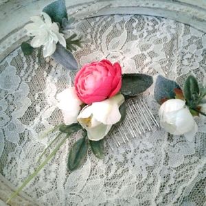 Wedding Hair Bridal Pink Hair Accents Wedding  FINAL SALE